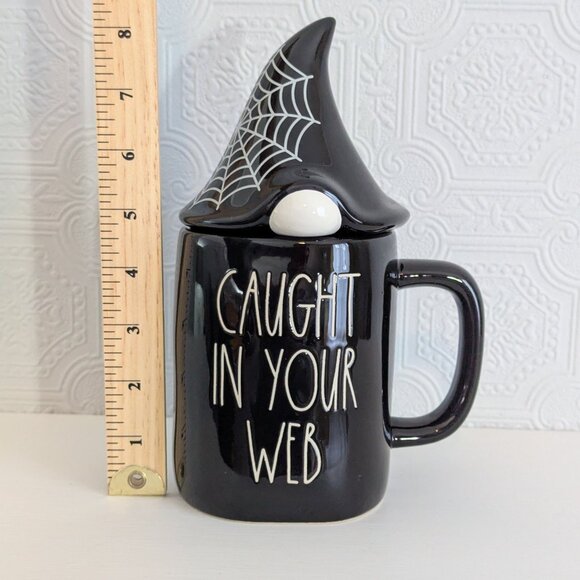 Rae Dunn Black Ceramic Halloween Coffee Mug with Decorative Lid - Caught in your - Picture 4 of 12